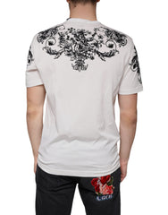 Dolce & Gabbana White DG Crown Floral Crew Neck Cotton T-shirt