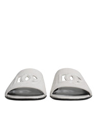 Dolce & Gabbana White DG Cut Out Leather Slides Sandals Shoes