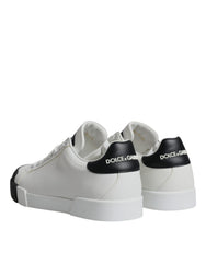 Dolce & Gabbana White Black Leather Logo Portofino Sneaker Shoes