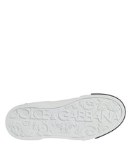 Dolce & Gabbana White Black Leather Logo Portofino Sneaker Shoes