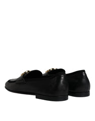 Dolce & Gabbana Black Leather Logo Slip On Loafers Shoes