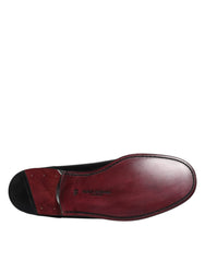 Dolce & Gabbana Black Leather Logo Slip On Loafers Shoes