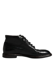 Dolce & Gabbana Black Leather Men Short Boots Lace Up Shoes