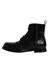 Dolce & Gabbana Black Leather Lace Up Mid Calf Boots Shoes