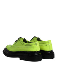 Dolce & Gabbana Neon Green Leather Lace Up Derby Dress Shoes