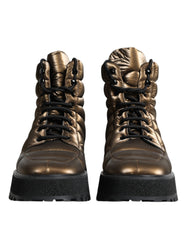 Dolce & Gabbana Bronze Padded Mid Calf Lace Up Boots Shoes