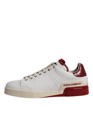 Dolce & Gabbana Beige Red Perforated Low Top Sneakers Shoes