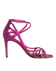 Dolce & Gabbana Pink Strass Ankle Strap Heels Sandals Shoes