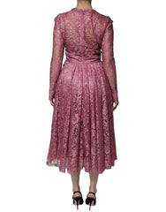 Dolce & Gabbana Fuchsia Floral Lace Long Sleeve Maxi Dress