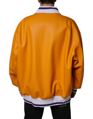 Dolce & Gabbana Orange White Full Zip Jersey Bomber Jacket