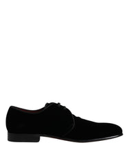 Dolce & Gabbana Black Velvet Leather Lace Up Derby Shoes
