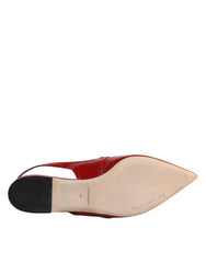 Dolce & Gabbana Red Leather Slingback Flats Sandals Shoes
