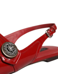 Dolce & Gabbana Red Leather Slingback Flats Sandals Shoes