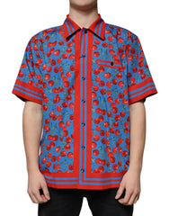 Dolce & Gabbana Blue Cherry Cotton Button Down Casual Shirt