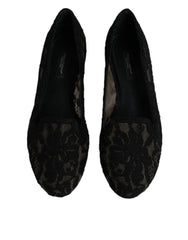 Dolce & Gabbana Black Taormina Lace Slip On Flats Shoes