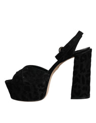 Dolce & Gabbana Black Leopard Platform Heels Sandals Shoes