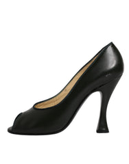 Dolce & Gabbana Green Leather Peep Toe Heels Pumps Shoes