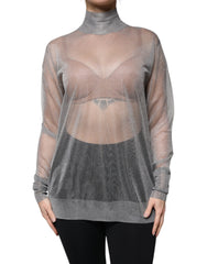 Dolce & Gabbana Grey Mesh Turtleneck Long Sleeve Blouse Top
