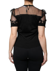 Dolce & Gabbana Black Floral Lace Short Sleeves Blouse Top