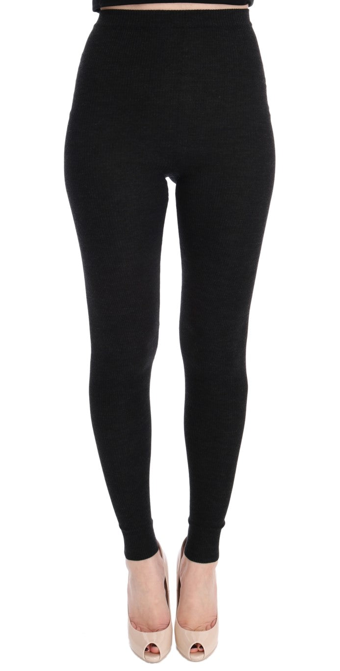 Dolce & Gabbana Elegant High-Waist Wool Tights Pants in Dark Gray