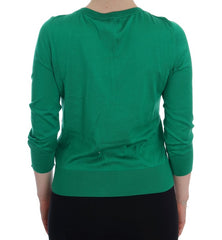 Dolce & Gabbana Green Silk Crystal Banana Sweater