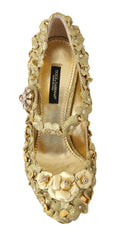 Dolce & Gabbana Gold Floral Crystal Mary Janes Pumps
