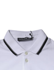 Dolce & Gabbana White Cotton Crown Collared Polo T-shirt