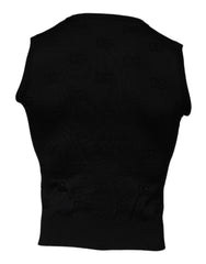 Dolce & Gabbana Black Silk Round Neck Sleeveless T-shirt