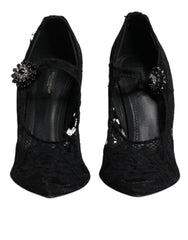 Dolce & Gabbana Black Lace Crystals Mary Jane Pumps Shoes