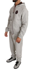 Billionaire Italian Couture Elegant Gray Hooded Sweatsuit Ensemble