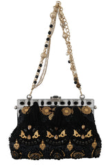 Dolce & Gabbana Black Tassel Gold Baroque Crystal Evening Clutch