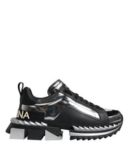Dolce & Gabbana Black Silver SUPER KING Leather Sneaker Shoes