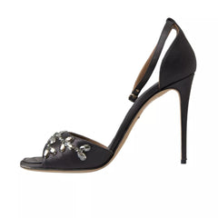 Dolce & Gabbana Gray Satin Ankle Strap Crystal Sandals Shoes