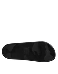 Dolce & Gabbana Black Divers Leather Flats Slides Sandals Beachwear Shoes