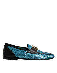 Dolce & Gabbana Blue Sequined Loafers Formal Dress Shoes