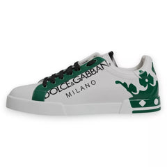Dolce & Gabbana White Green Leather Crown Milano Sneakers Shoes