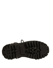Dolce & Gabbana Black Leather Studded Trekking Boots Shoes