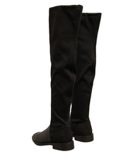 MY TWIN Black Leather Suede Flats High Boots Shoes