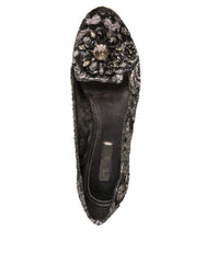 Dolce & Gabbana Silver Crystal Loafer Lace Ballet Flats Shoes