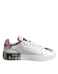 Dolce & Gabbana White Sequined Crystal Low Top Sneakers Shoes