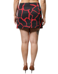 Dolce & Gabbana Black Red Abstract Mid Waist A-line Mini Skirt