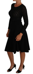 Dolce & Gabbana Black Knitted Wool Sheath Long Sleeves Dress