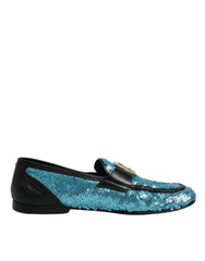 Dolce & Gabbana Blue Sequined Loafers Formal Dress Shoes