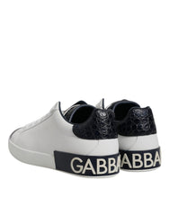 Dolce & Gabbana White Black Leather Portofino Sneaker Shoes