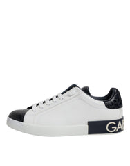 Dolce & Gabbana White Black Leather Portofino Sneaker Shoes