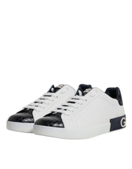 Dolce & Gabbana White Black Leather Portofino Sneaker Shoes