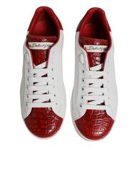 Dolce & Gabbana White Red Leather Portofino Men Sneaker Shoes