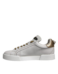 Dolce & Gabbana White Gold Leather Low Top Sneakers Shoes