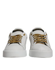 Dolce & Gabbana White Gold Leather Low Top Sneakers Shoes