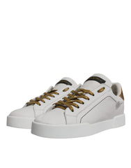 Dolce & Gabbana White Gold Leather Low Top Sneakers Shoes
